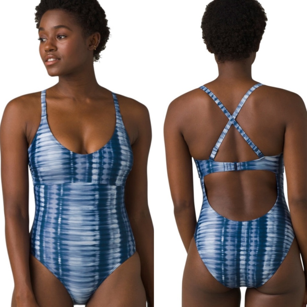 PRANA NWT MARINA ONE PIECE SWIMSUIT D-CUP BELIZE HAZY DAYS BLUE LARGE